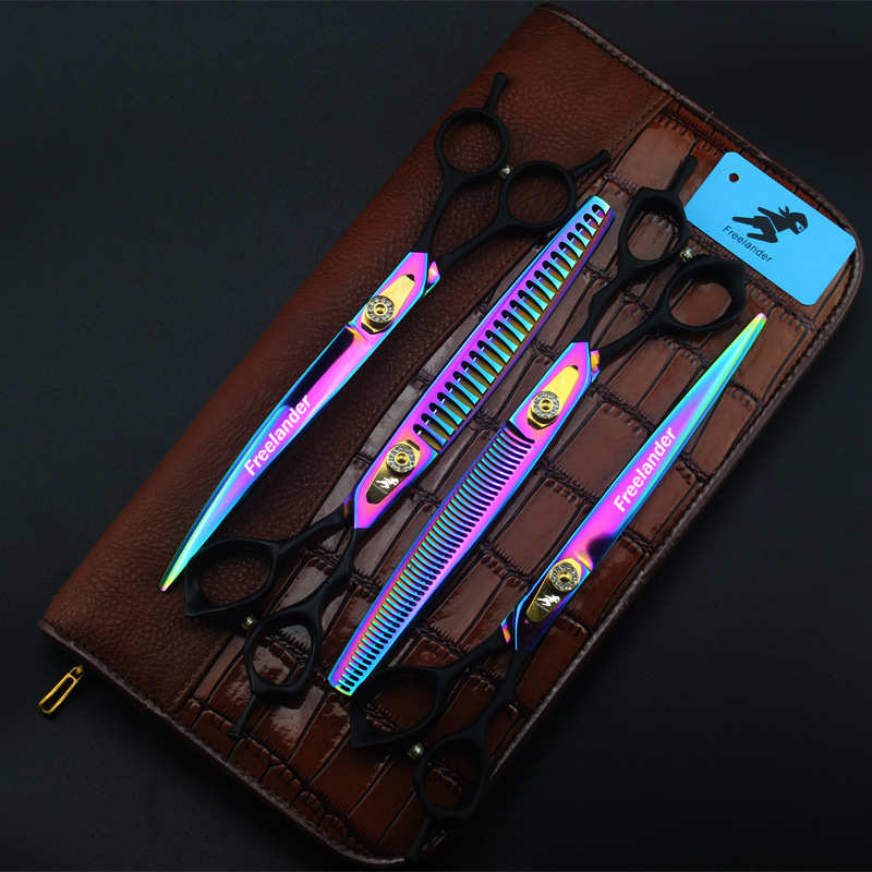 8.0寸神行者彩色4把装 高档宠物美容剪直剪鱼骨牙专业美容师专用