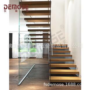 设计理念隐藏龙骨楼梯悬挂玻璃护栏钢木楼梯订做