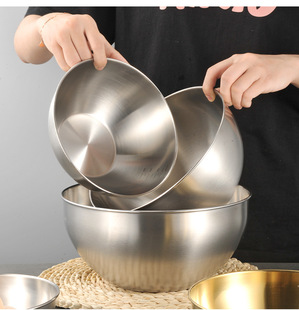 带刻度不锈钢料理盆沙拉盆搅拌盆加深打蛋盆烘焙水果碗盆果盘无边