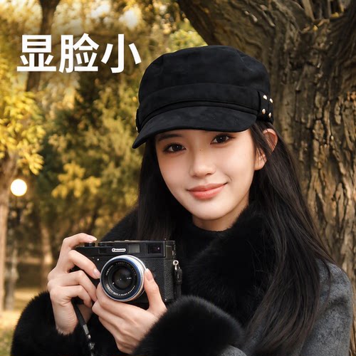 秋冬复古麂皮绒铆钉显脸小马术帽