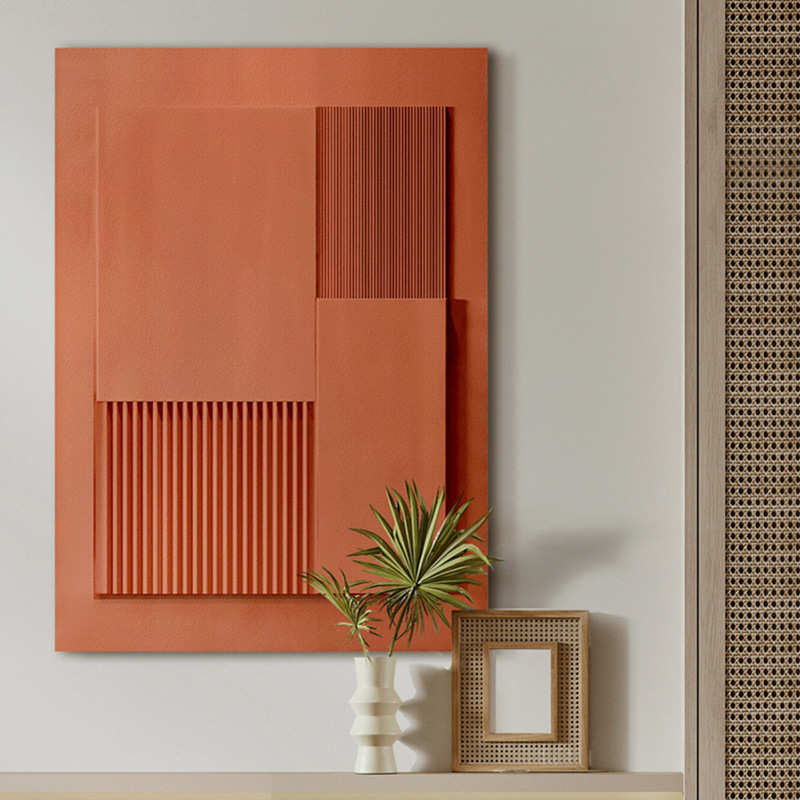 立体浮雕装饰画入户玄关挂画简约侘寂风客厅背景墙砂岩肌理壁画