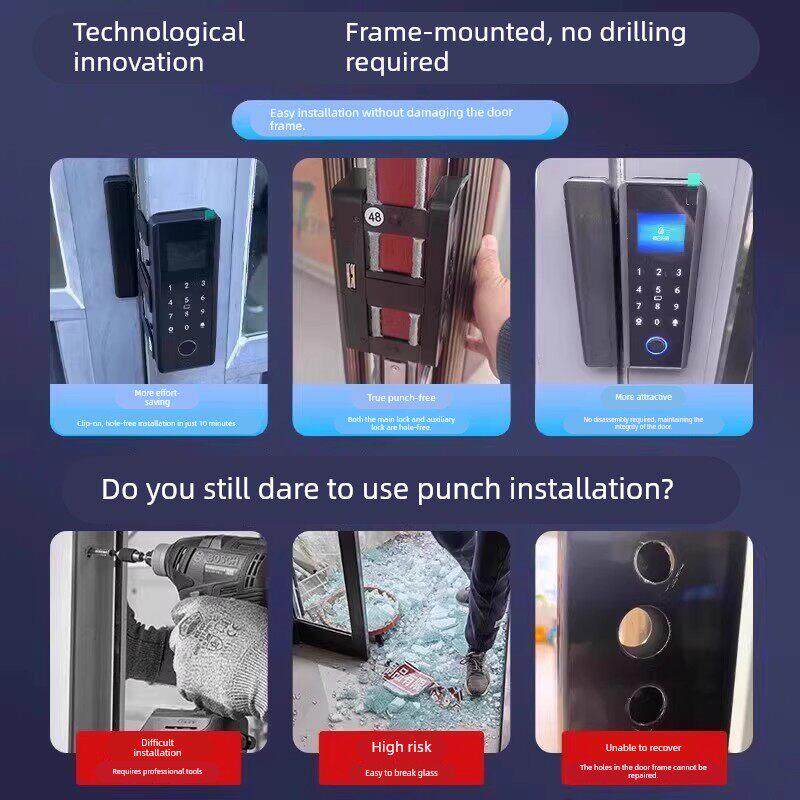 肯德基门智能锁有框玻璃门密码锁双门单开免开孔商铺办公室指纹锁