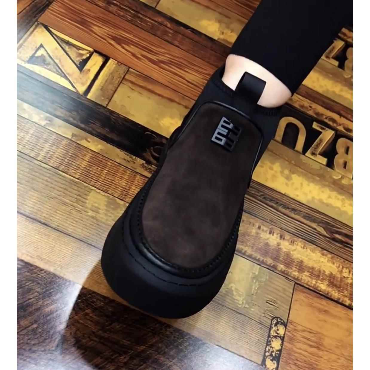 正品0223秋冬帮新品广州时尚男单鞋麂皮单腿万能棕色棉高靴