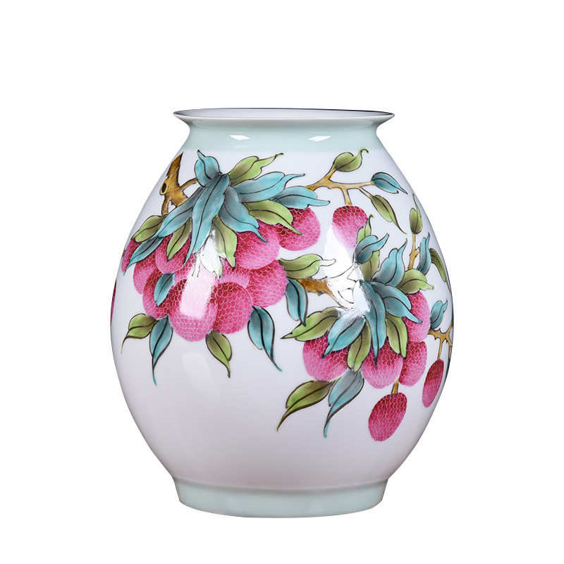 景德镇手绘荔枝福筒瓶插花现代花瓶家居玄关摆件收藏工艺品礼品瓷