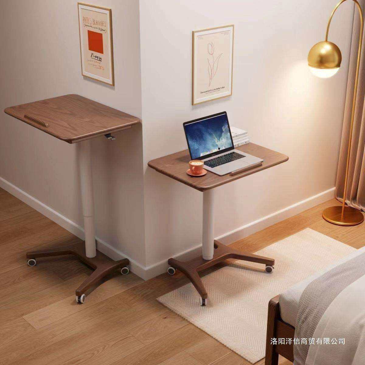 实木升降电脑桌可移动小户型办公桌家用学习桌可折叠小书桌带轮