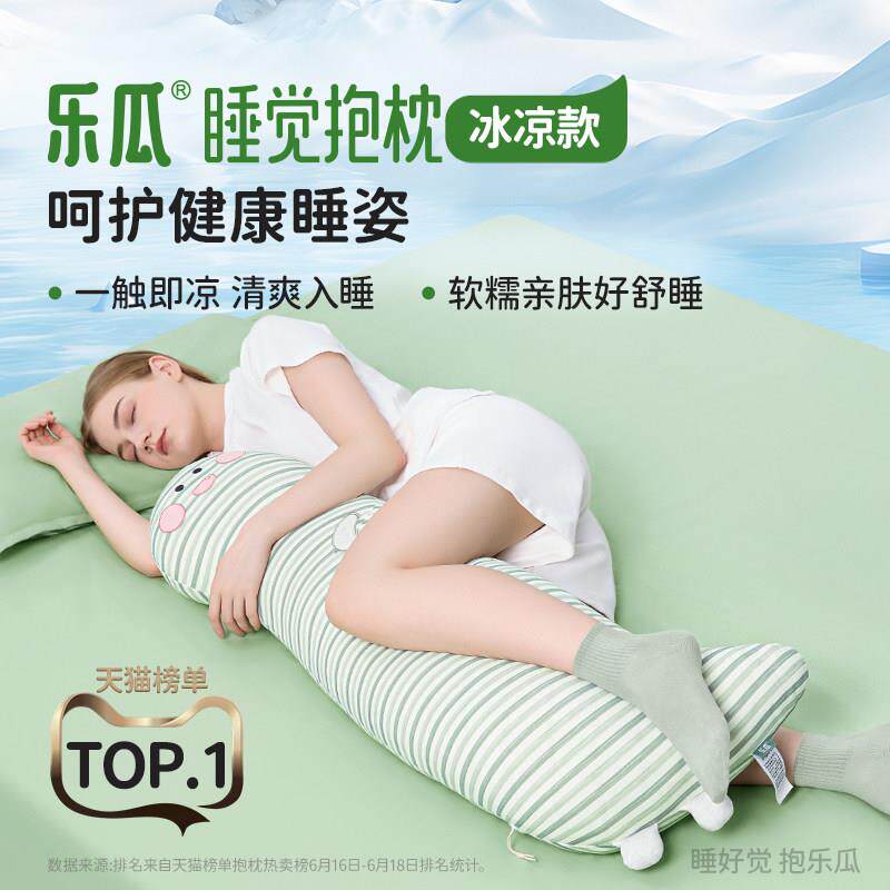 乐瓜冰丝凉感睡觉抱枕侧睡夹腿女生长条靠枕夏季床上专用可拆洗