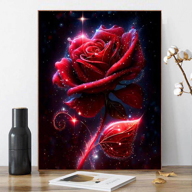花钻石画2025新的红玫瑰手工5D点钻石十字绣客厅和餐厅充满钻石的