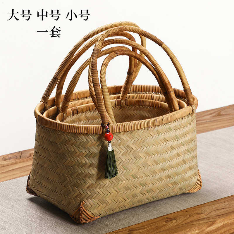 子收纳 家用篮 菜篮子竹编购物制品老式竹篮纯手工手提筐水果篮