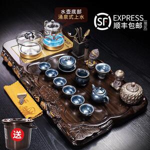 黑檀实木茶盘功夫茶具套组整套玻璃全自动烧水壶一体茶台家用智能