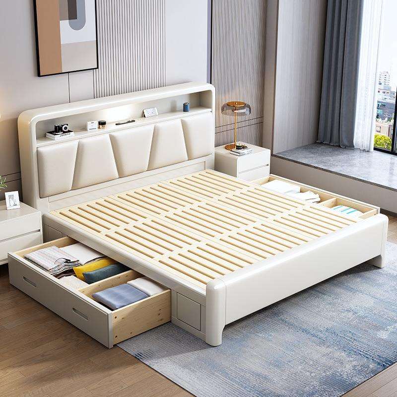现代简约实木床1.2米单人儿童床1.5m家用软靠床1.8高箱储物大婚床