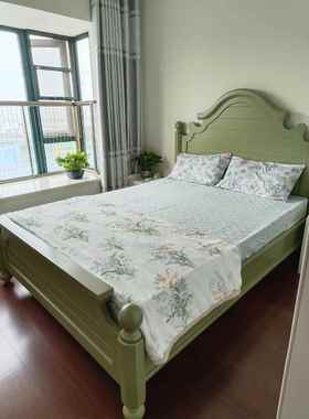 14美式实床米5床法式木公主IHY床绿色主I卧婚床地中海风格家