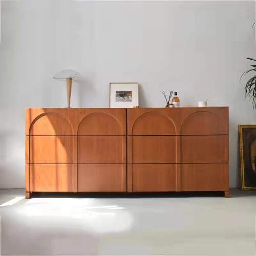 北欧简约中古拱形门实木餐边柜法式入户樱桃木玄关柜斗柜民宿款