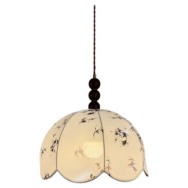 法式中古风卧室吊灯复古餐厅吧台灯具侘寂风创意实木布艺印花吊灯,家装灯饰光源,客厅吊灯,淘宝优惠券,粉丝福利购,淘宝优惠卷