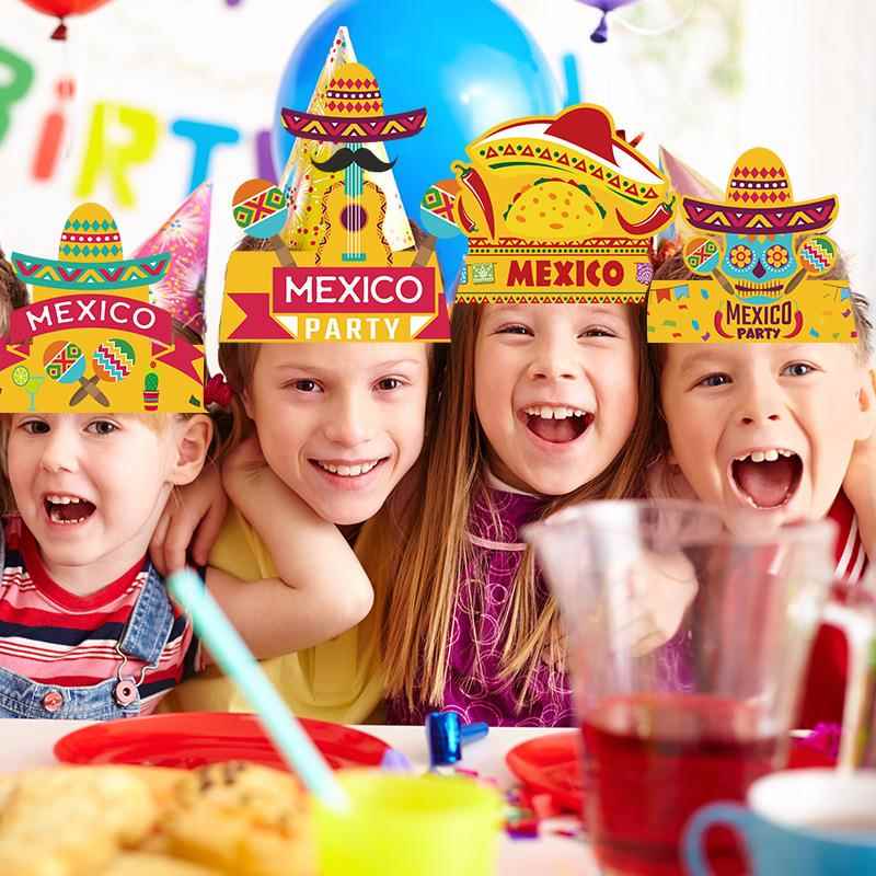 跨境墨西哥儿童主题派对布置用品同学聚会装饰纸质帽子拍照道具