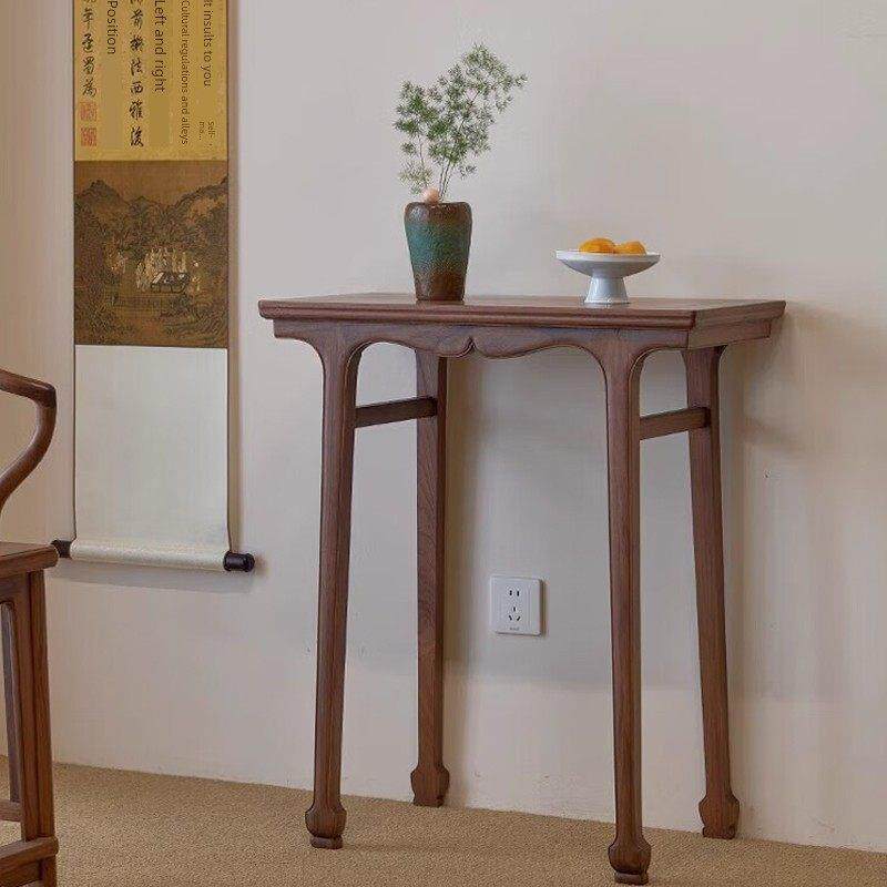 新中式实木入口桌条形图案客厅过道角桌极窄条形图案小桌入口装饰
