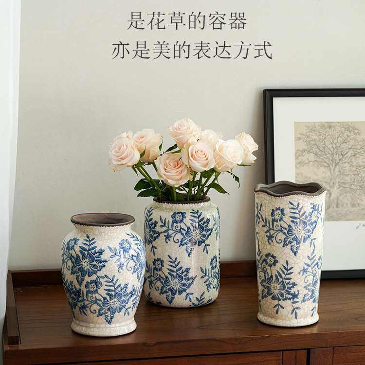 新中式高级感复古青花瓷陶瓷花瓶客厅仿古冰裂纹插花家居装饰摆件,家居饰品,装饰盆,淘宝优惠券,粉丝福利购,淘宝优惠卷