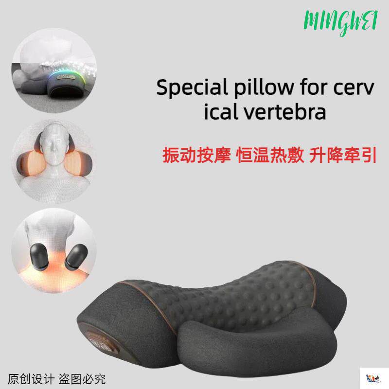 跨境版英文颈椎枕头护劲椎睡觉专用按摩脊椎非牵引加热敷修护圆柱
