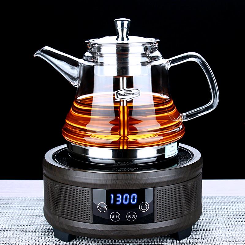 玻润耐热加厚玻璃蒸汽煮茶壶 电磁蒸茶器 家用普洱黑茶黑晶炉套装