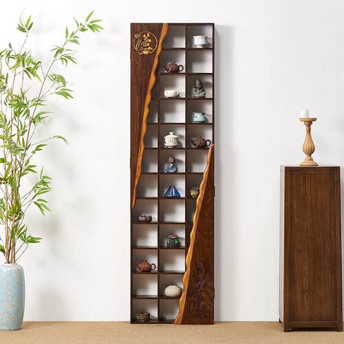 侘寂风多宝阁博古架紫砂茶壶格架壁挂式实木茶杯架置物古董展示架