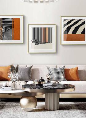 新款直销现代简约黑白线条沙发背景墙装饰画大气卡纸挂画餐厅橙色