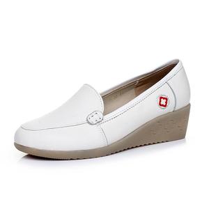 正品真鞋牛皮护士鞋工作白色中鞋跟牛筋单女鞋妈妈鞋底坡跟女护士