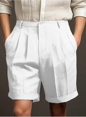Men's shorts, pleated shorts, pockets, pleated plain
