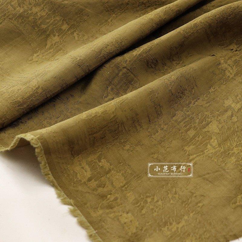 泥金色高档人丝亚麻提花布料微闪光高级定制服装汉服旗袍春夏面料