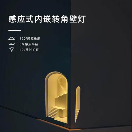 内嵌台体阶石膏壁灯楼梯式走廊过道转角嵌式墙壁灯人体感891入应