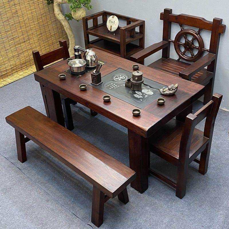 老船木高档茶桌新料纯实木功夫泡茶台家用一体式实木小茶几