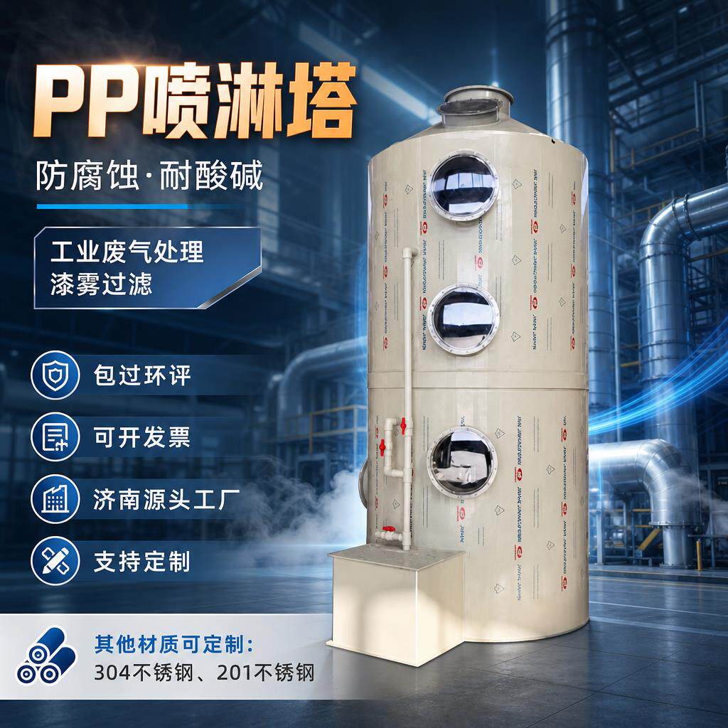 PP喷淋塔废气处理设备可定制喷漆房漆雾塔环保废气净化过滤水循环