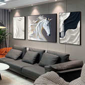 饰画奢背景墙三联现代 饰画欧风轻挂画白马装 客厅北装 饰简约沙发装