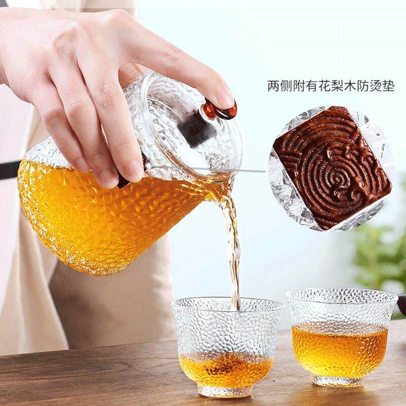 锤纹玻璃旅行茶具套装茶杯快客杯飘逸杯一壶二杯泡茶壶随身包便携