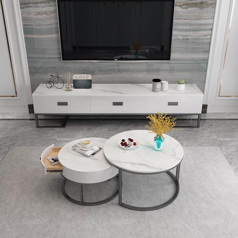 北欧电视柜茶几组合套装简约现代客厅小户型岩板大小圆收纳柜茶几