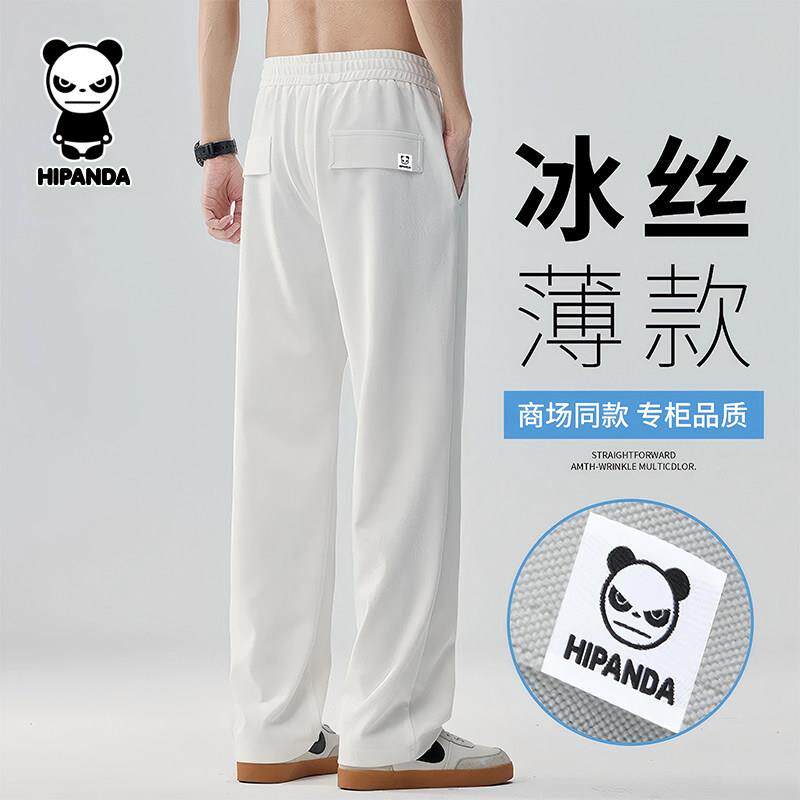 HiPanda你好熊猫冰丝休闲裤男2025夏季新款宽松直筒阔腿运动卫裤