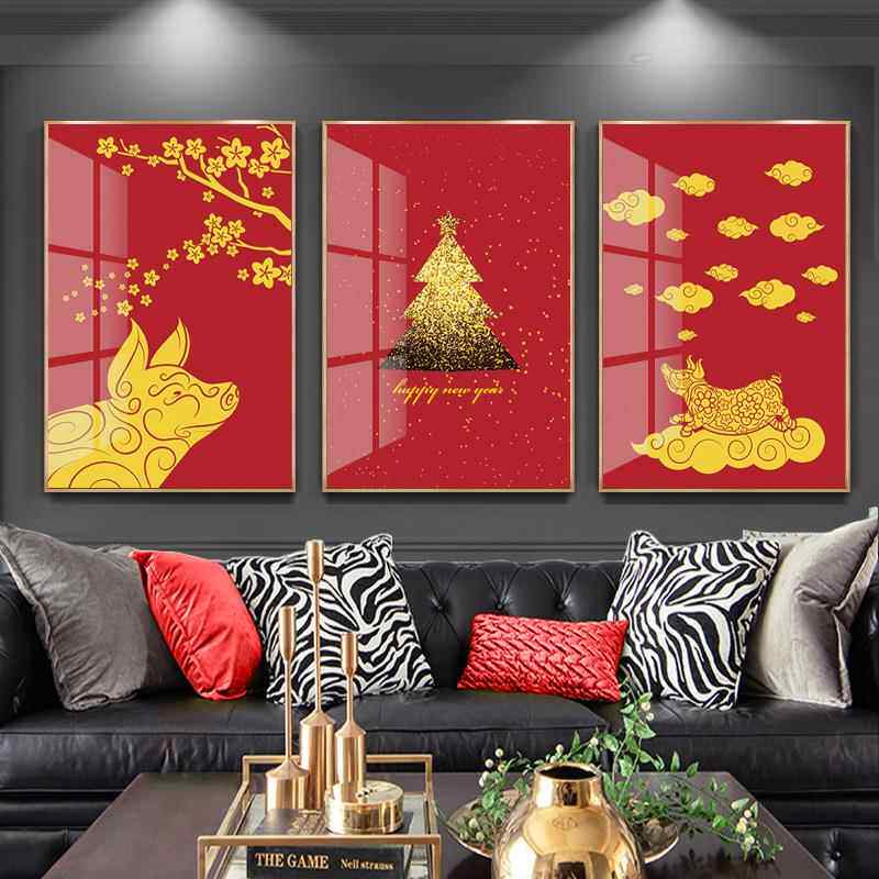 现代简约新中式炫彩客厅沙发三联晶瓷装饰画酒店公寓家居装饰挂画