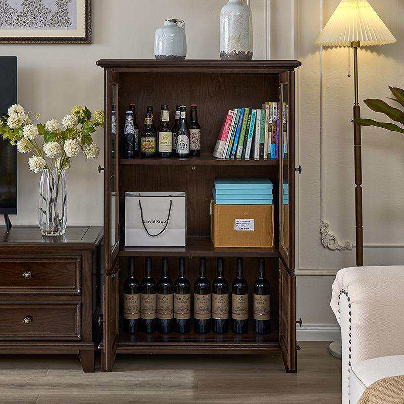 美式实木斗柜简约客厅小酒柜靠墙电视边柜多功能储物柜小户型立柜