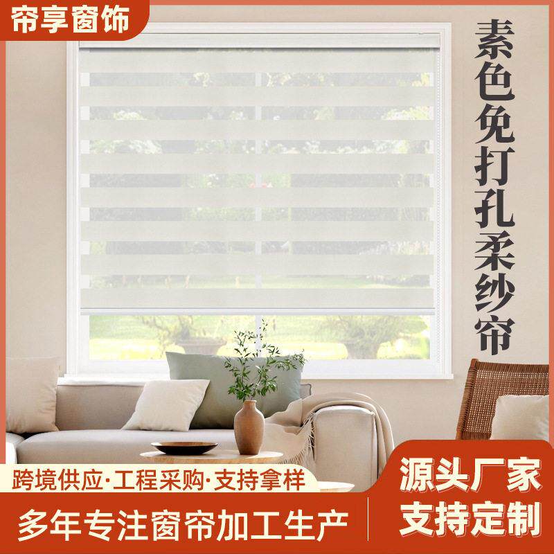 工厂定制柔纱帘双层遮光窗帘斑马帘 跨境卷拉式卷帘工程百叶窗帘