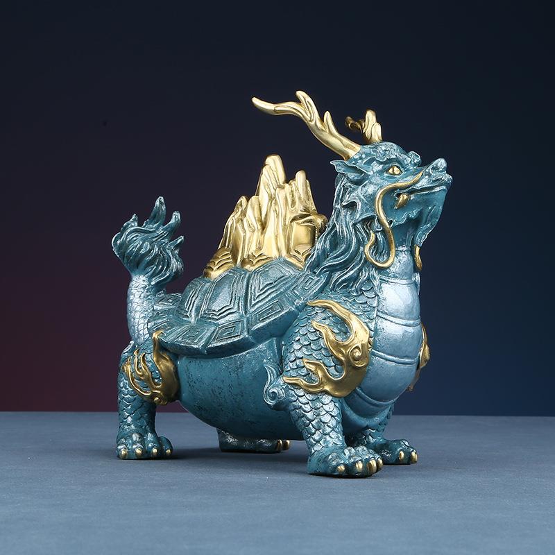 彩铜金山龙龟摆件铜龟家居玄关客厅新中式工艺品开业礼品