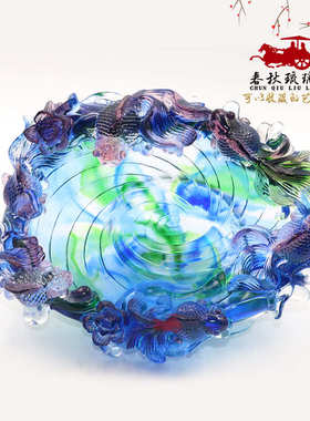 琉璃鱼聚宝盆摆件欢天喜地金运来家居商务家装饰品创意家居