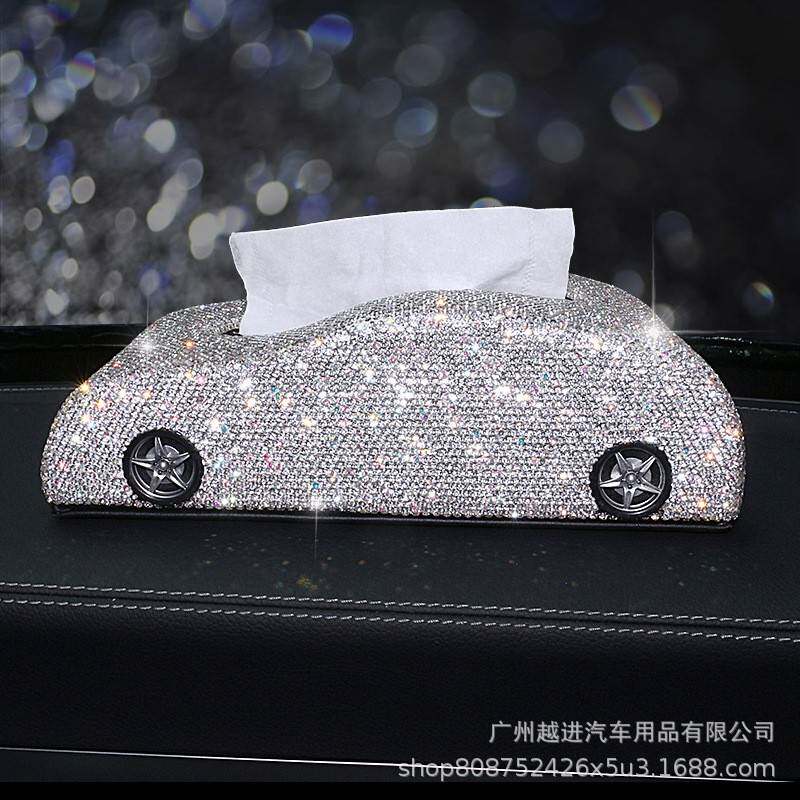 镶钻车载纸巾盒创意满钻汽车抽纸盒车内摆件装饰用品车用纸巾盒