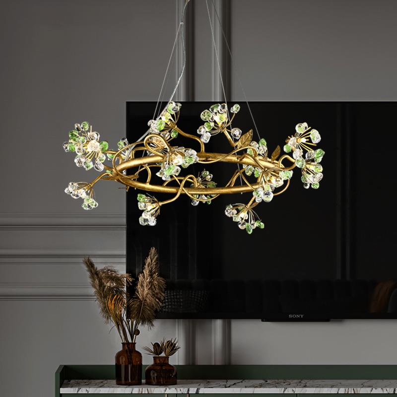 工厂直销全铜轻奢水晶客厅花朵吊灯美式乡村艺术创意个性餐厅灯现