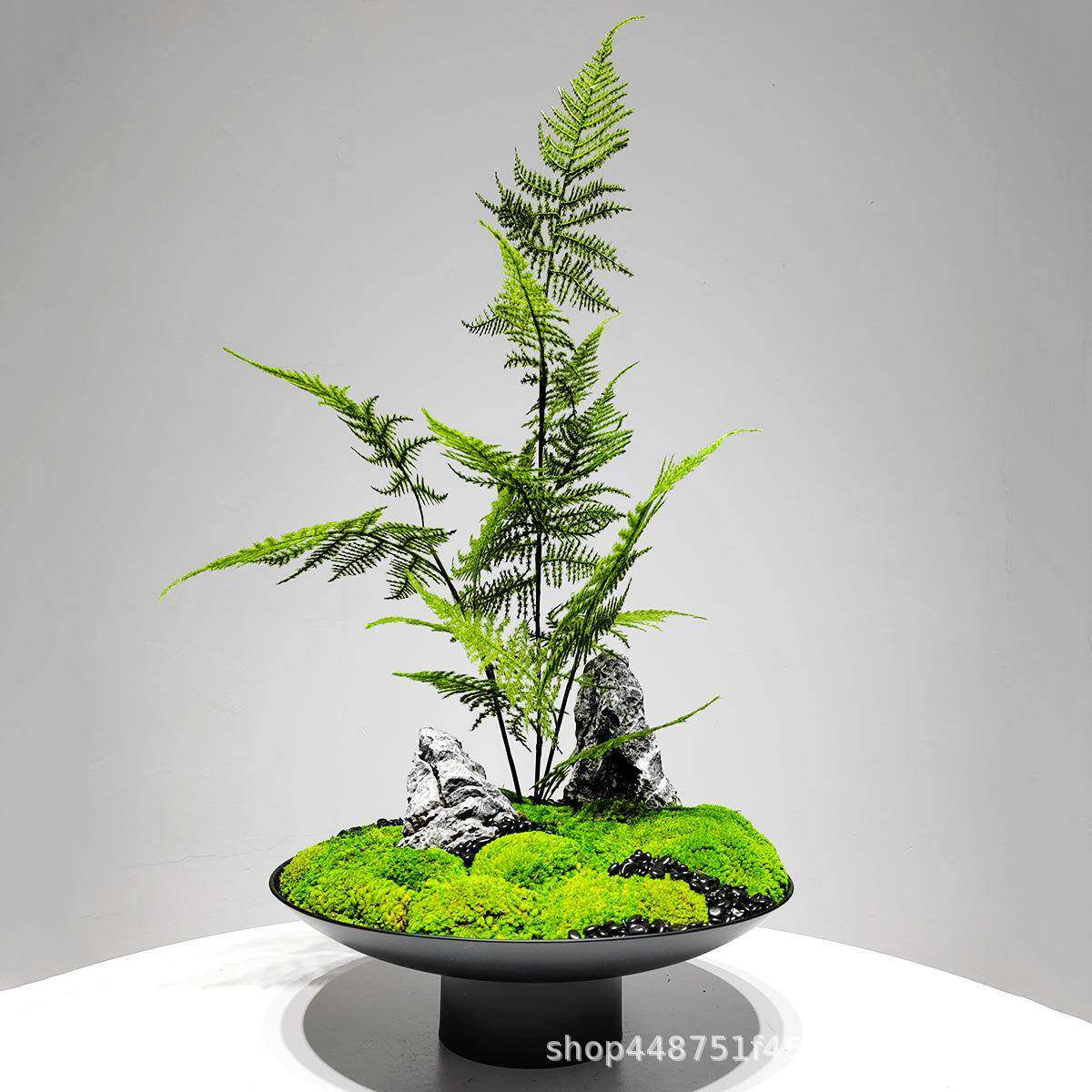 新中式仿真文竹绿植假花摆件装饰品样板房酒店客厅办公室餐桌摆件