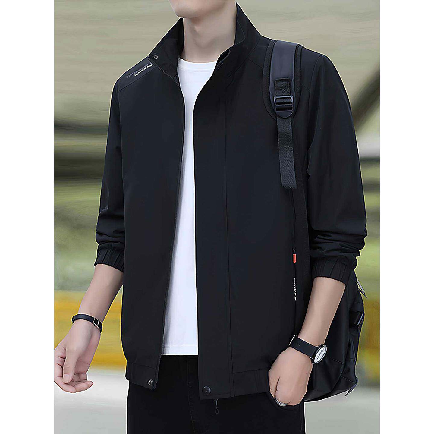 高端男士外套春秋季2026年新款加绒保暖男装休闲立领夹克高级感