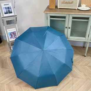 高档邮 纯色简约自动伞晴雨包用三折黑胶防加晒粗十骨加两宽伞面