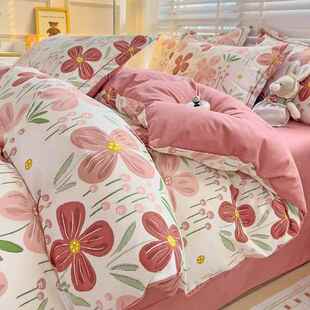 高档223新款 加厚保暖套床单 全棉磨毛四0件套上用品床四件套冬被季