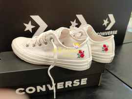 converse匡威allstar女子，白色刺绣花花低帮帆布鞋a05196c