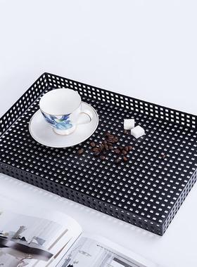 现代极简黑格托盘酒店客厅餐桌摆饰茶几配套装饰品质感纯色工艺品