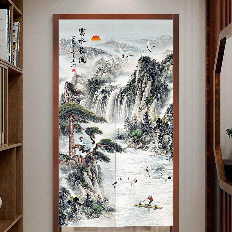 流动的水，财富，中国山水画门帘，卧室厨房隔墙窗帘，客厅浴室阻
