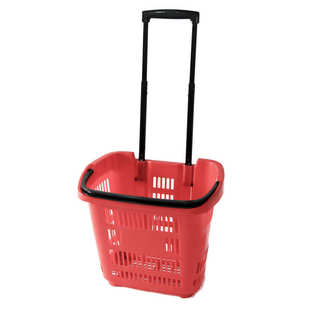 厂家热卖款 可升降把手塑料购物拉杆篮 2轮超市购物筐 手拉购物框