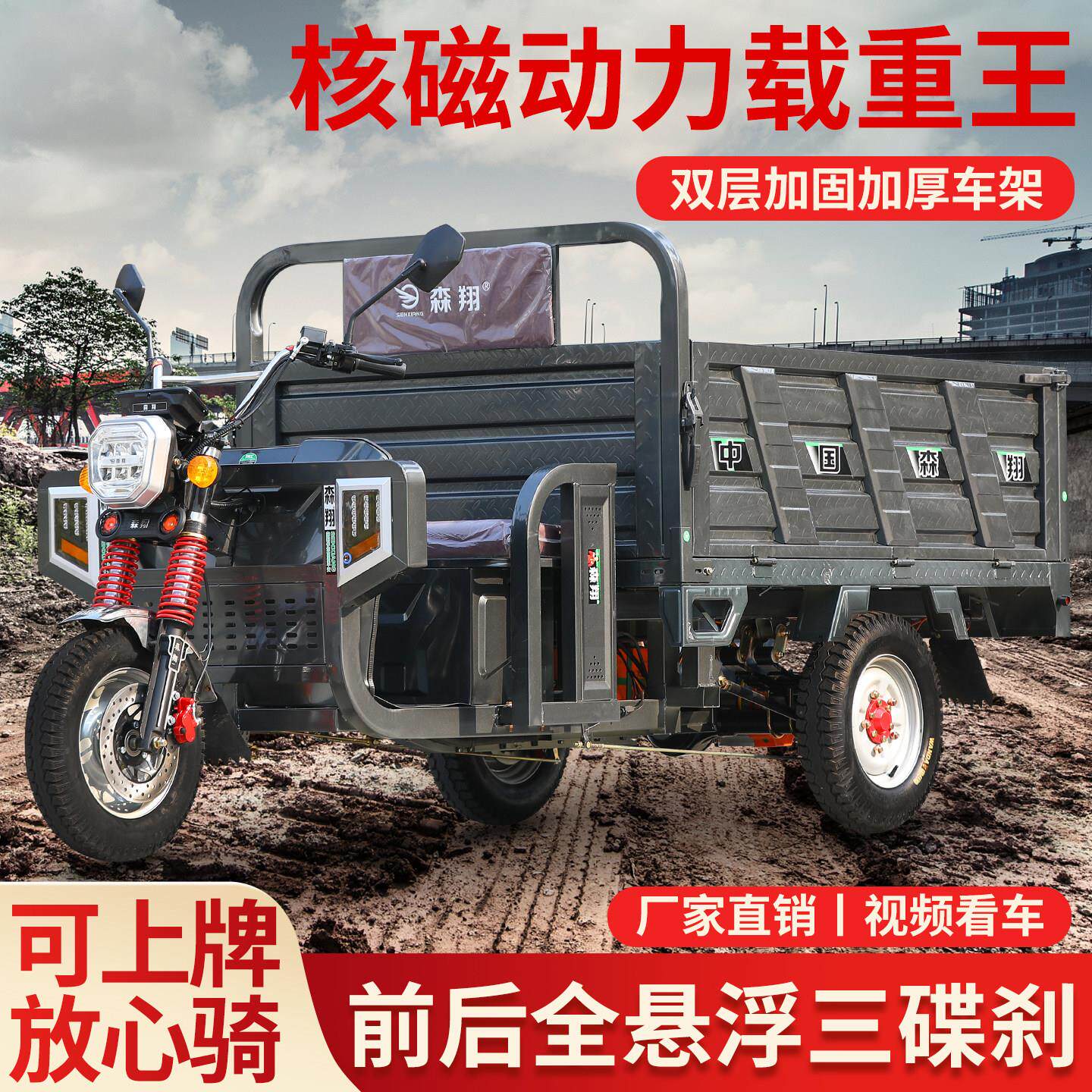 三碟煞大功率电动三轮车拉货载重家用农用电瓶爬坡档可上牌包邮